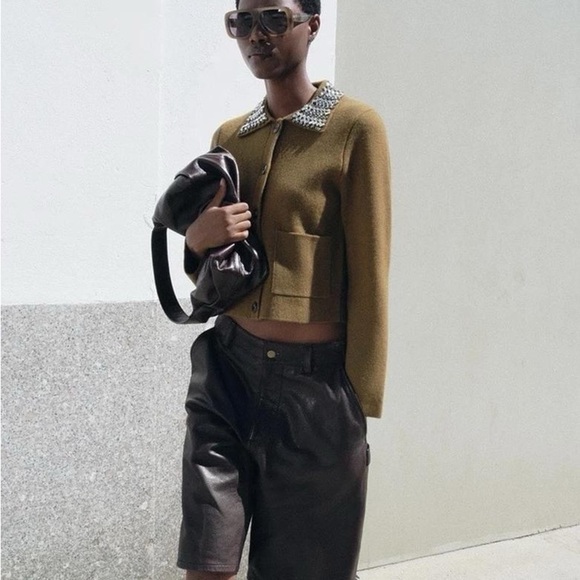 Zara ZW Collection 100% Wool Jewel Collar Cardigan Size XL - Picture 5 of 16